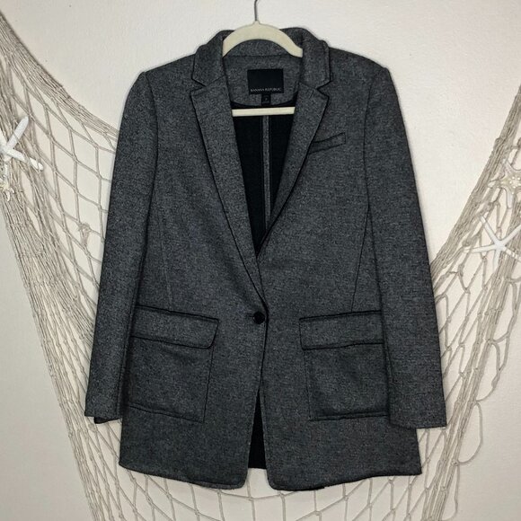 BANANA REPUBLIC Women's Heather Grey Wool-Blend Knit DB Blazer 2P - Picture 4 of 12